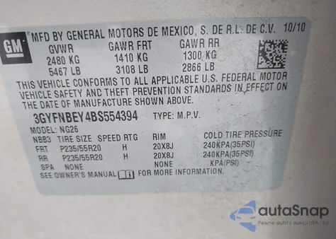 2011 Cadillac Srx Performance Collection from USA, damaged, VIN 3GYFNBEY4BS554394